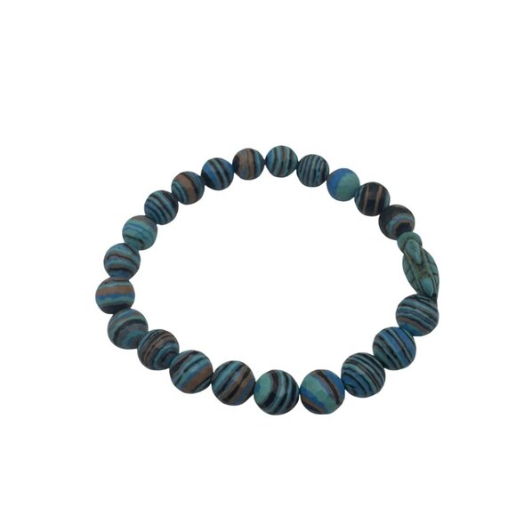 Turquoise Beaded Bracelet With Turtle Charm Stretch Design Elastic - Picture 5 of 8